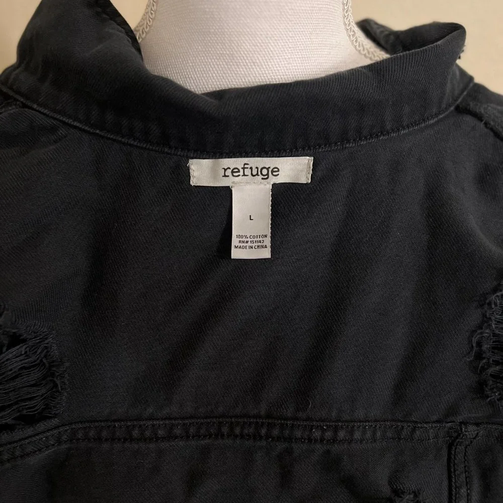 Unisex Black Refuge Distressed Jean Jacket Size Large - Picture 13 of 13